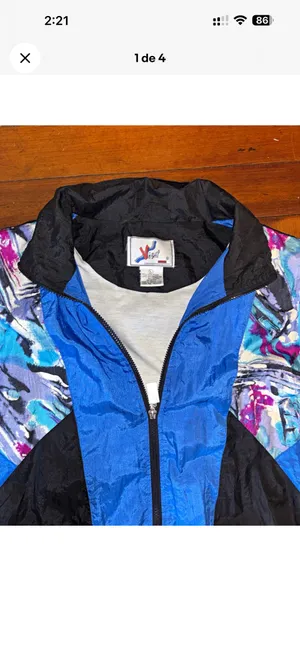 Y2K X-Team windbreaker jacket with blue, black, and multicolored abstract print thumbnail 2