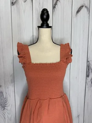 New In Maxi Dress Sz L Light Rust Red Open Back Ladder Strap Smocked Front NWT thumbnail 2