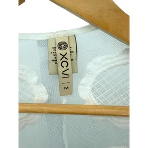XCVI White Floral Lace Mesh Open Front Kimono Cardigan Embroidered Boho Coastal‎ thumbnail 4