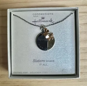 Hallmark Stainless Steel “Sisters Share It All” Necklace with Butterfly Charm thumbnail 1