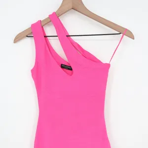 Naked Wardrobe Hot Pink Asymmetrical One Shoulder Mini Dress Side Slit Small thumbnail 2