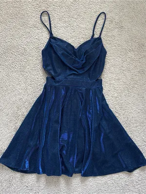 Windsor Shimmery Navy Blue Spaghetti Strap Cutout Mini Dress thumbnail 1