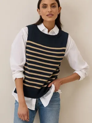 Pact Classic Fine Knit Shell medium Encinitas Stripe Midnight organic cotton thumbnail 1