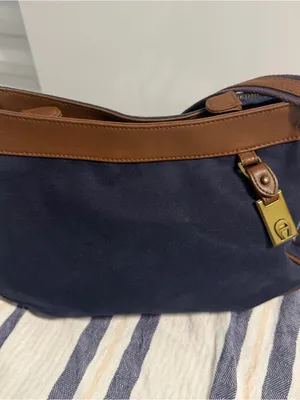 Etienne Aigner Navy Canvas Brown Trim Crossbody Bag Vintage Logo Everyday Purse thumbnail 2