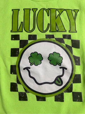 Jerzees Neon Green 'Lucky' Graphic Crewneck Sweatshirt thumbnail 5