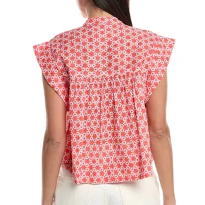 Tuckernuck Ro's Garden Nini Top Small Orange Floral Boho Flutter Sleeve Cotton thumbnail 2