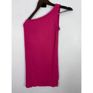 Back Beat Co One‎ Shoulder Dress Womens XS Pink Hemp Organic Cotton Ribbed Mini thumbnail 3