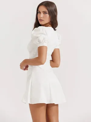 Commense White Puff Sleeve Short Shirt Dress thumbnail 3