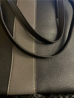 Vince Camuto Pebbled Vegan Leather Luck Tote in black with gray stripe thumbnail 6