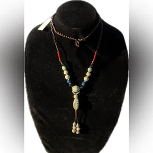 Tahari Elegant Beaded long y-drop Necklace with Blue and Brown Accents 36” thumbnail 5
