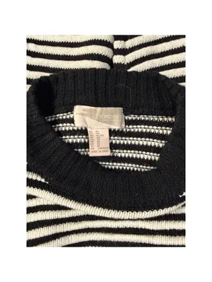 Forever 21 Women’s Black White Striped Sweater Size XL Oversized Knit Sweater thumbnail 2