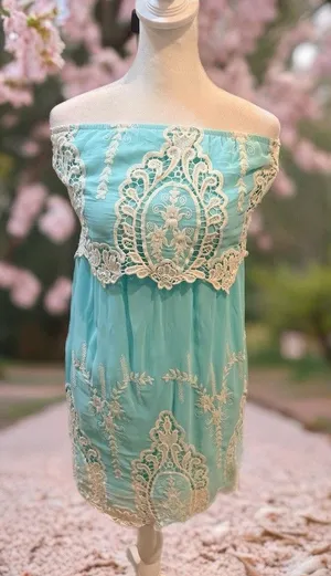 Hot & Delicious Dress Womens Size S Aqua Blue Strapless Lace Overlay Mini Boho thumbnail 1
