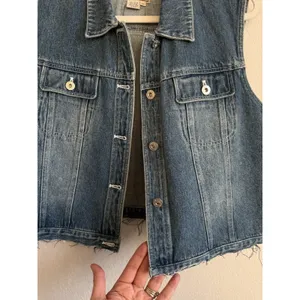 Vintage Nautica Denim Vest Raw Hem Women's Size 12 Biker‎ Collared Pockets 90s thumbnail 8