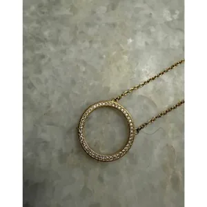 Adornia Swarovski Crystal Circle Pendant Necklace 14K Gold Plate thumbnail 3