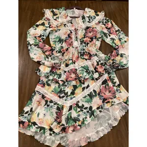 FOR LOVE AND LEMONS Bailey Floral Asymmetrical long sleeve ruffle mini Dress S thumbnail 10