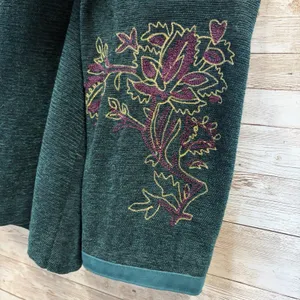 Vintage Nancy Bolen City Girl Womens M Silk Cardigan Teal‎ Tapestry Embroidered thumbnail 3