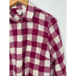 J Crew Button Down Women M Pink Buffalo Plaid‎ Flannel Casual Classic Outdoor thumbnail 2