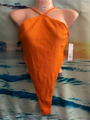 Wild Fable Women’s Ribbed Orange One Piece Swimsuit Bathing Suit NWT SM thumbnail 3