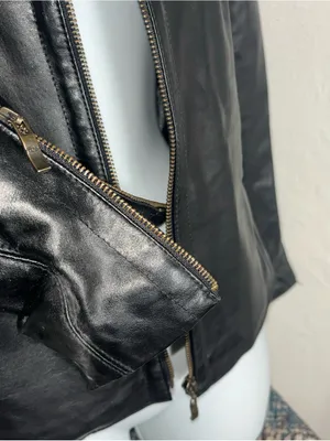 A.M.I Classic Black Leather Jacket - Women's Zip Front Size Small thumbnail 4