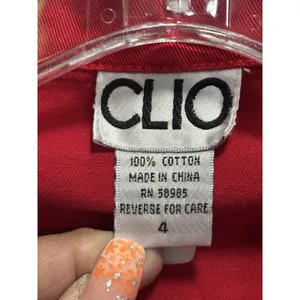 Vintage CLIO Red Button Up Utility Jacket Size 4‎ Pockets Cotton Collar thumbnail 2
