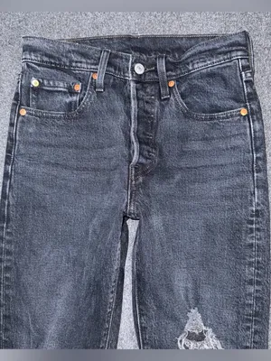 Levis Premium 501 Skinny Jeans Distressed Black Denim Button Fly High Rise 24x28 thumbnail 3
