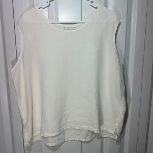 Bryn Walker Tank Top Womens M White Linen Sleeveless Scoop Neck Boxy Lagenlook thumbnail 2