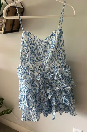 CoCoLillys White and Blue Floral Dress thumbnail 1