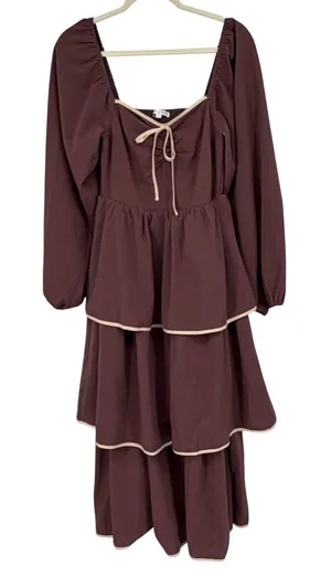 Baltic Born Brown Tiered Smocked Long Sleeve Maxi Dress Small A1491DBTB thumbnail 1