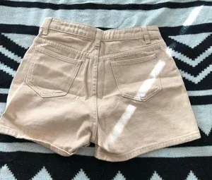 Cream tan-pinkish high waisted cuffed jean denim shorts thumbnail 2