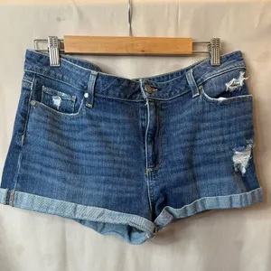 Paige Denim Jean Shorts Women's Size 32 Jimmy Jimmy Dark Wash Cuffed Distressed thumbnail 1
