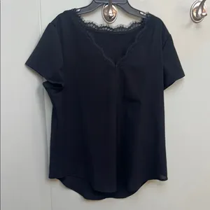 Elegant Black Lace Trim Top Size L thumbnail 1