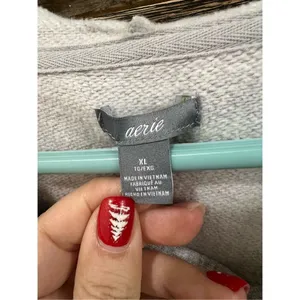 Aerie Gray Lace Up Hoodie Sweatshirt relax fit Size XL thumbnail 3