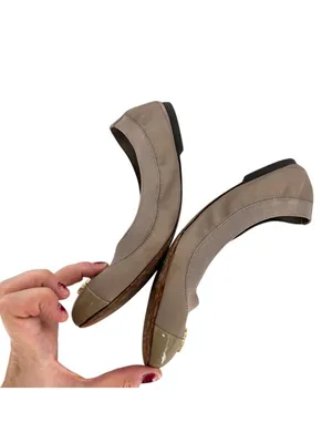 Tory Burch Jolie Ballet Flats Beige Leather Cap Toe Logo Size 8 Quiet Luxury thumbnail 8