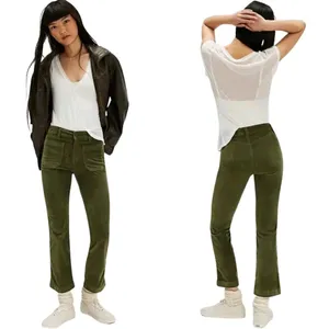 Free People High Time Velvet Kick Flare Pants Women's 6 Chive Green Festival NWT thumbnail 2