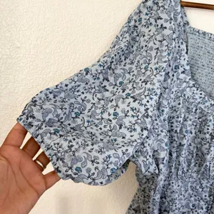 Old Navy Womens Shirt Blouse Blue Floral Puff Sleeve Smocked Back Size XXL thumbnail 5