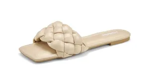 NEW Braided Sandals Square Open Toe Slide Shoe 11 Tan thumbnail 3