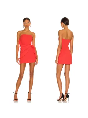 Superdown Andria Strapless Mini Dress Red Sz XS Draped Overlay to Hip thumbnail 2