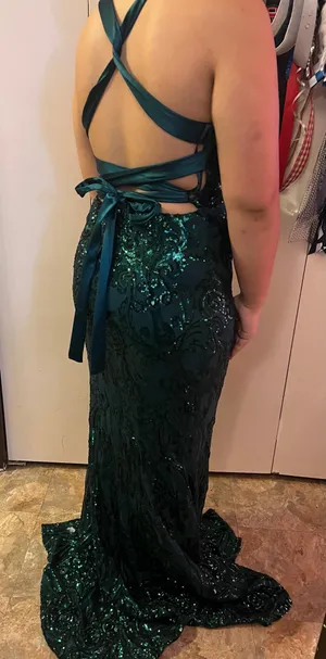 Beautiful Emerald Sequin Prom dress Green Size L thumbnail 3