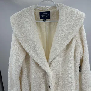 Scoop NYC Women's Cozy Cream Teddy coat Sherpa mid calf L new shawl collar thumbnail 7