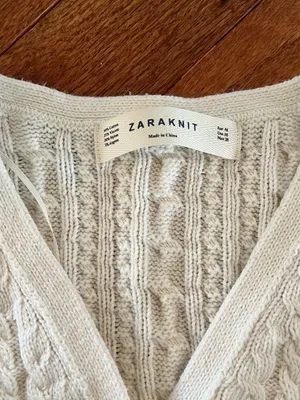 Zara Cream Cable-Knit Button Cardigan Medium thumbnail 2