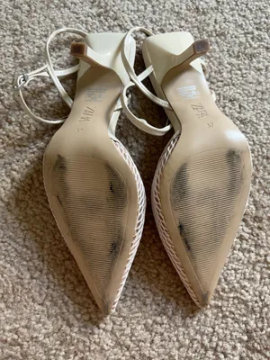 Zara Ivory Mesh Pointed Slingbacks Toe Ankle Strap Heels Size 37 thumbnail 3