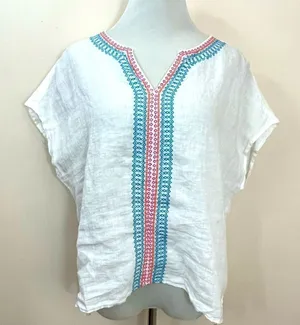 House of Harlow 1960 White Linen Embroidered Boxy Fit Top M thumbnail 1