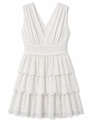 Lilly Pulitzer Faye Mini Dress Women L White NWT Scalloped Lace Ruffle V-Neck thumbnail 5