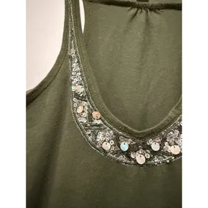 Vtg‎ Abercrombie & Fitch Womens Green Beaded Fitted Tank Top Sz M Y2K Moose Logo thumbnail 3