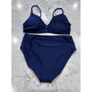 NWT Quince Deep Navy Italian V Neck Bikini Top & High Rise Bottoms Set Medium thumbnail 2