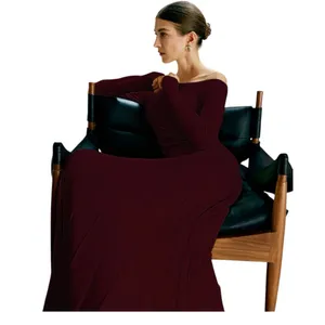 COMMENSE Off Shoulder Pleated Sweater Dress COLOR - Burgundy, Size Small thumbnail 2