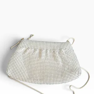 Vintage 70s 80s White Enamel Metal Mesh Evening Purse Metal Chain Hong Kong thumbnail 2