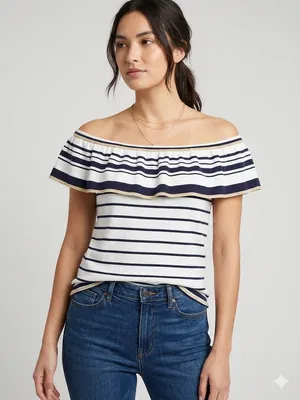 Lilly Pulitzer Navy & White Striped Off-Shoulder Ruffle Tank thumbnail 1