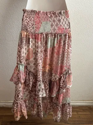 Life Boho Patchwork Ruffle Convertible Dress/Skirt Blush Multi L Pink Size L thumbnail 9