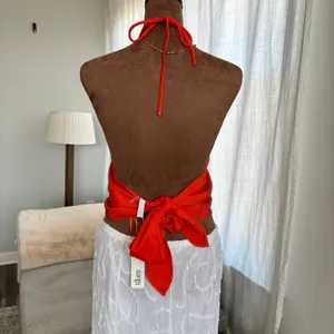 NWT Rhinestone Halter Top L Orange Scarf Bow Back Festival McBling Y2K Clubwear thumbnail 4